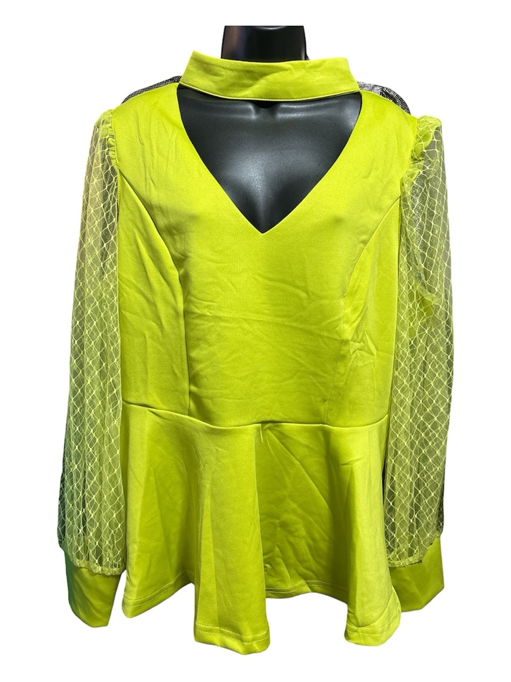 ASHLEY STEWART Green Oasis Basket Weave Long-sleeve Peplum Top - Picture 3 of 7